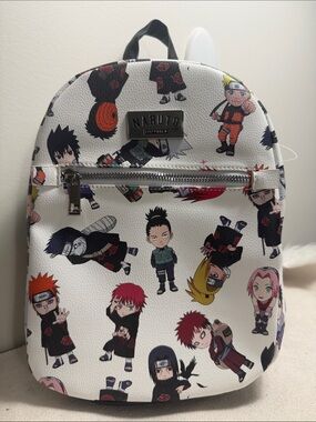 Y2K Naruto Shippuden White Leather Collection Mini Backpack L 10.5 x W8 x 4 side